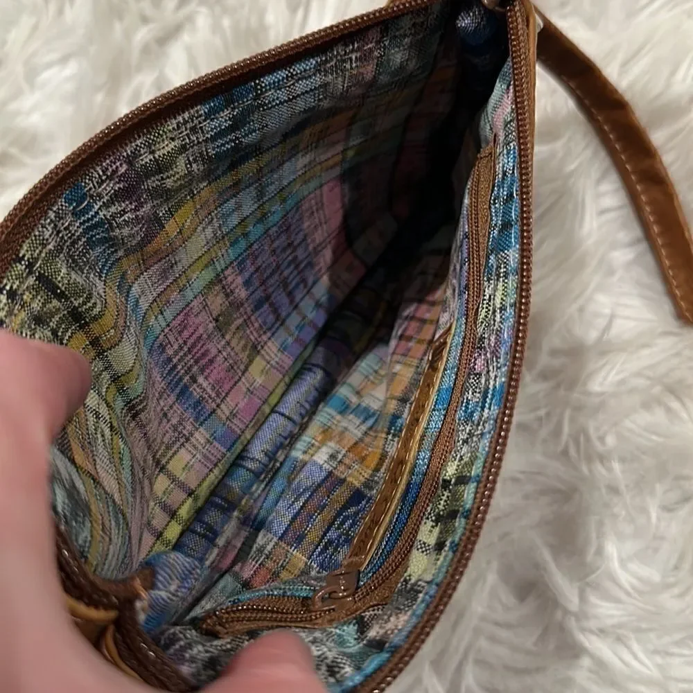 Sabra & Sand Huipile and Leather Floral Tasseled Wristlet